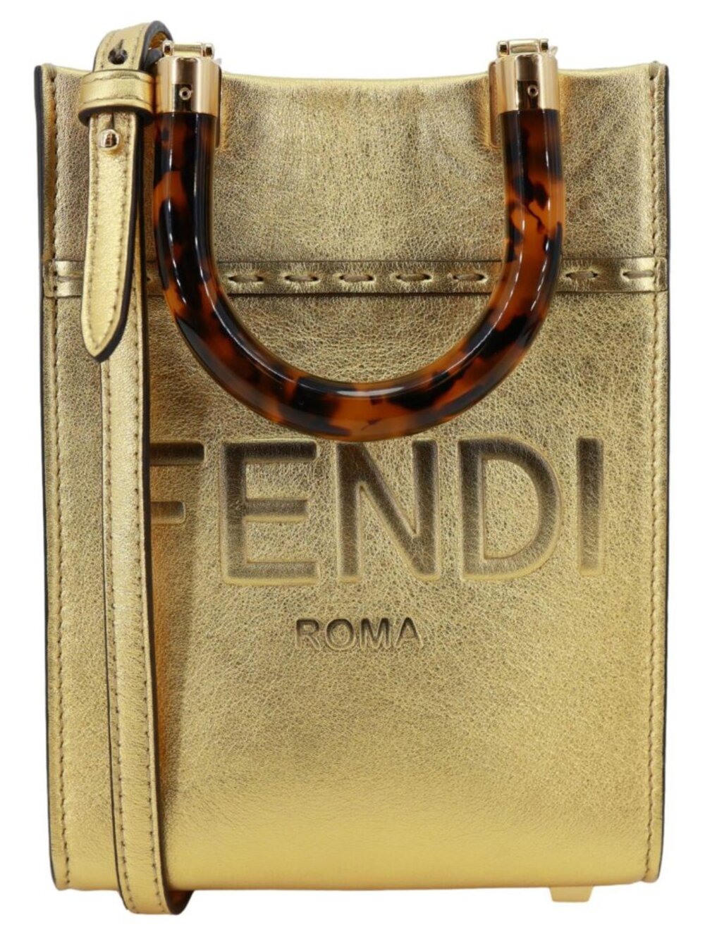 Fendi  Sunshine Mini Leather Shopper Tote Bag Gold
